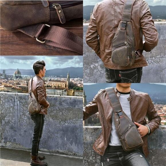 Men Fashion Casual Tea Designer Travel Hiking Crossbody Chest Sling Bag Rig One - Picture 2 of 8